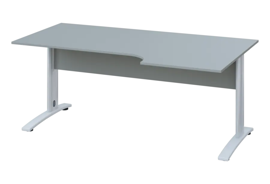 ERK 18 - 186 stůl kancelářský, rohový, pravý, kovová podnož bílá, deska 18 mm, široký 1800 mm, šedá